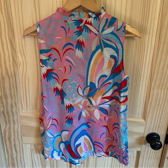 Talbots Ruffle Trim Shell Dazzling Floral. Size Medium. - Picture 5 of 10